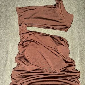 Chic One-Shoulder Brown Dress